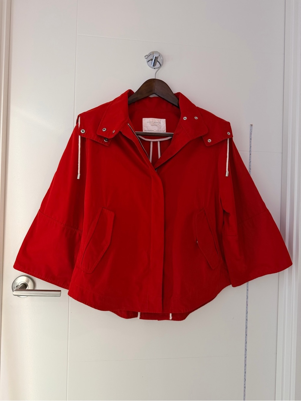 ZARA Outerwear Red Women's Hooded Cape Jacket with Removable Hood - Smooth Tech